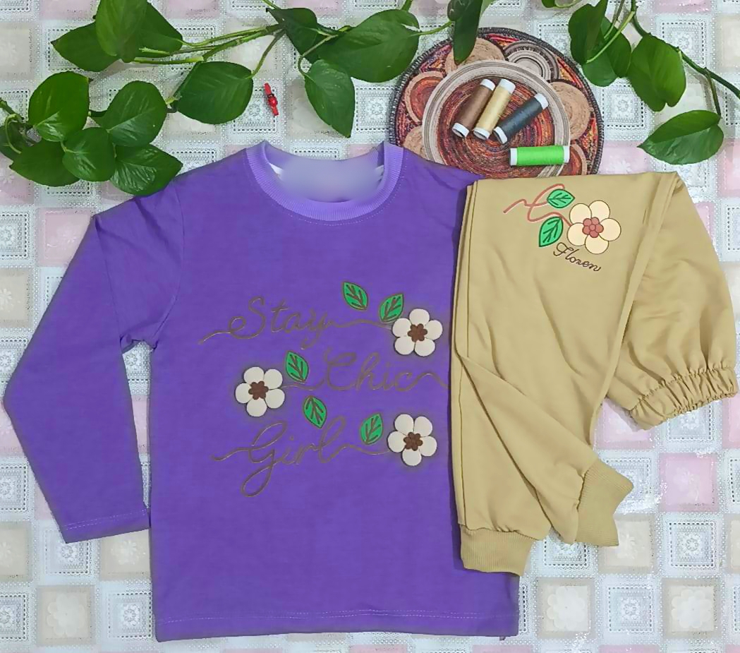 ست دخترانه گل برجسته پارچه پنبه یه رو لاکرا